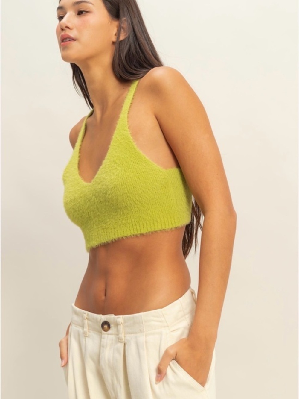 Lime Green Fuzzy Crop Tank - MWT - Medium